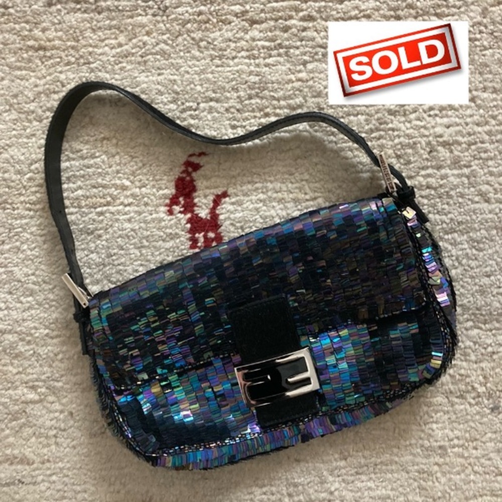 🚫SOLD🚫 FENDI IRIDESCENT PAILETTES SEQUIN PONY HAIR SEX AND THE CITY BAGUETTE BAG